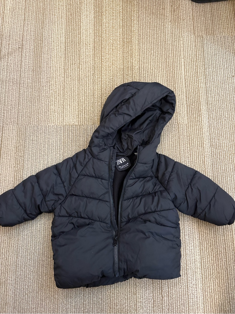 Zara Kids Black Hooded Puffer Coat